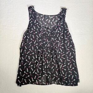 Torrid Black Lipstick Print Sleeveless Button Front‎ Chiffon Top Womens Size 3